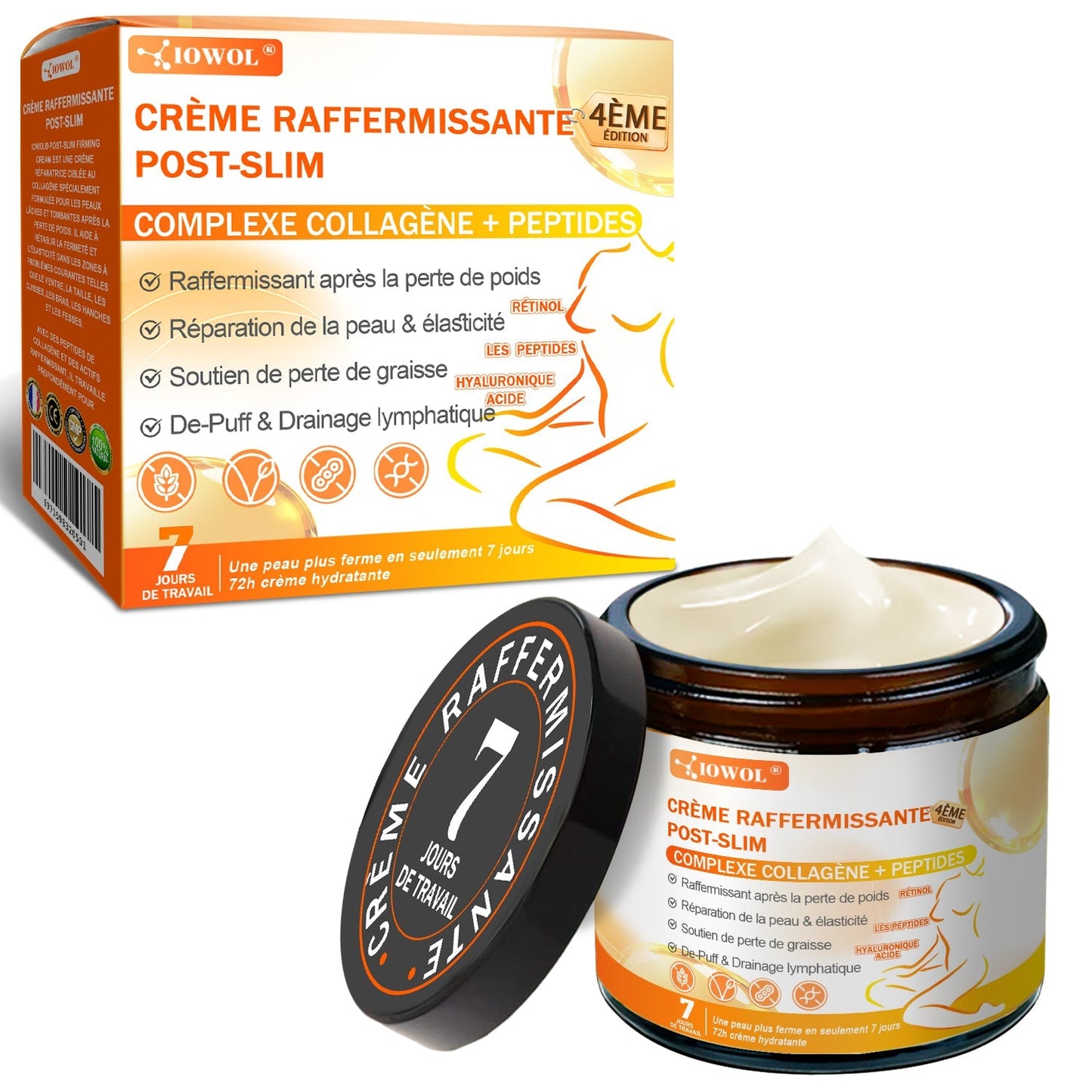 Boutique Officielle | 𝐈𝐎𝐖𝐎𝐋® Crème Raffermissante Post-Amincissement avec GHK-Cu, Argireline & Matrixyl 3000, peptides de collagène et actifs raffermissants pour cibler la peau relâchée et affaissée après une perte de poids.