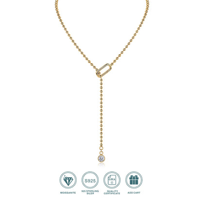 JIUZUAN Moissanite Y-Shape Necklace, S925 Silver, 18K Gold Plated, Elegant Jewelry for Women, Perfect Xmas Gift