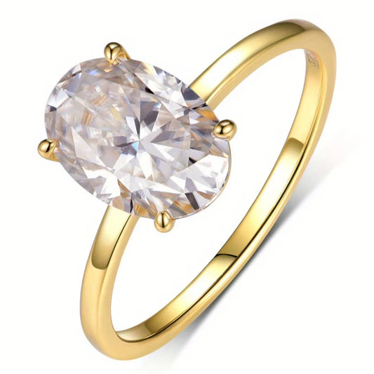 Classic S925 Sterling Silver 2.5CT Oval Moissanite Ring Fine Jewelry Plated with 18k Gold Suitable for Gift Giving Anniversary