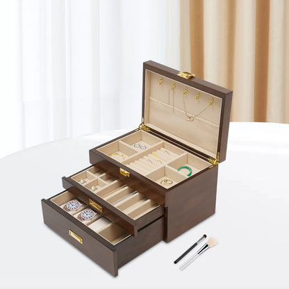 Black Walnut /Brown / White Wood Organizer Jewelry and Watch Display Case Storage Box Convenient